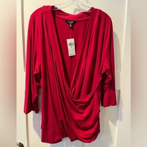 LAUREN RALPH LAUREN Women's Elegant Red Long Sleeve Wrap Blouse - Size 3X